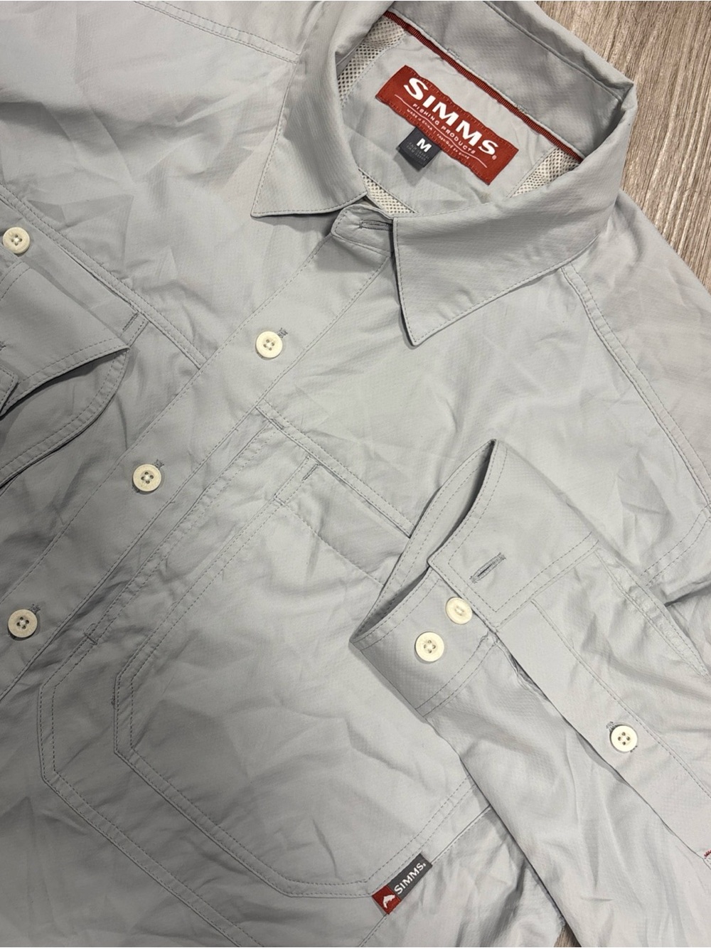 Simms Challenger Button Up Shirt Mens Medium gray Fishing Outdoor